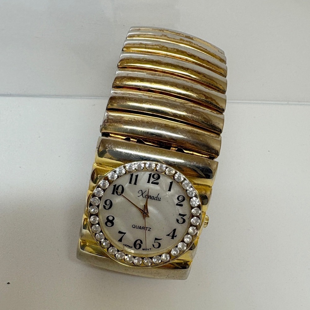 Xanadu Vintage Gold Tone Rhinestone Bezel Expansion Band Quartz Watch need Batt
